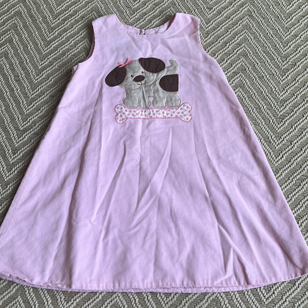 Pink Puppy Applique A-Line Kids Dress